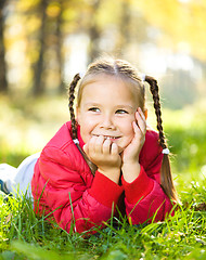 Image showing Portrait of a little girl in autumn park