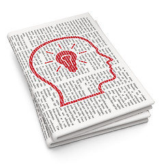 Image showing Advertising concept: Head With Lightbulb on Newspaper background