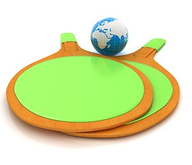 Image showing Rackets for playing table tennis and Earth. Global concept. 3D r