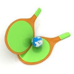 Image showing Rackets for playing table tennis and Earth. Global concept. 3D r