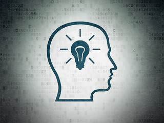 Image showing Information concept: Head With Lightbulb on Digital Data Paper background