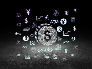Image showing Money concept: Dollar Coin in grunge dark room