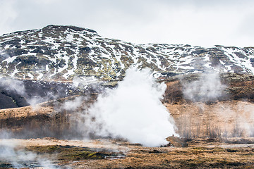 Image showing Geothermal nature with steamy fields