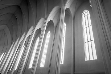 Image showing Tall windows in a church