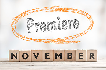 Image showing November premiere sign with wooden blocks