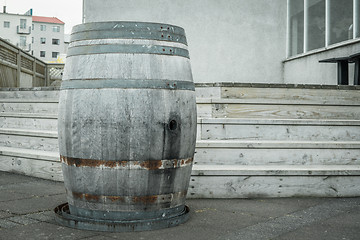 Image showing Wooden wine barrel outdoors