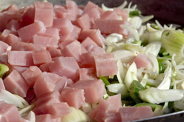 Image showing Ham with onion and pepper