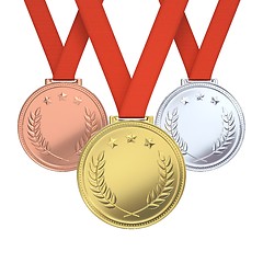 Image showing Golden, silver and bronze medals