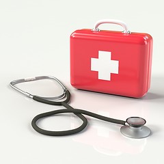 Image showing First aid kit with stethoscope