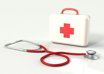 Image showing First aid kit with stethoscope