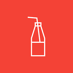 Image showing Glass bottle with drinking straw line icon.