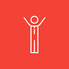 Image showing Man with raised arms line icon.