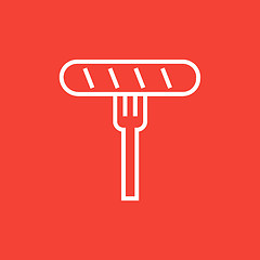 Image showing Sausage on fork line icon.