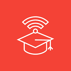 Image showing Graduation cap with wi-fi sign line icon.