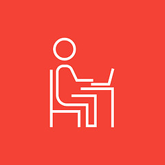 Image showing Businessman working at his laptop line icon.