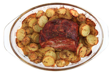 Image showing smoked and grilled meat with potatoes slice