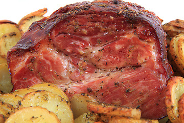 Image showing smoked and grilled meat with potatoes slice