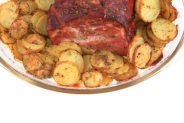 Image showing smoked and grilled meat with potatoes slice