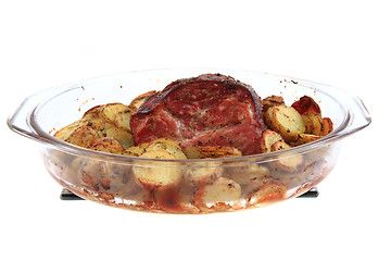 Image showing smoked and grilled meat with potatoes slice