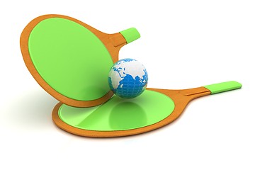 Image showing Rackets for playing table tennis and Earth. Global concept. 3D r