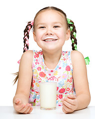 Image showing Cute little girl showing milk moustache