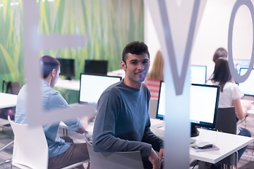 Image showing technology students group working  in computer lab school  class