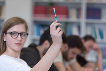 Image showing group of students  raise hands up