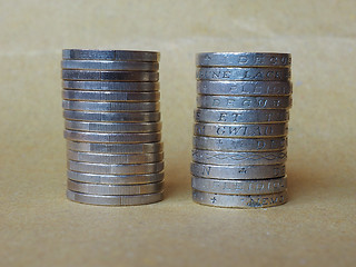 Image showing Euro and Pound coins pile