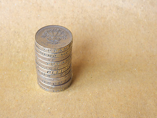 Image showing Pound coins pile