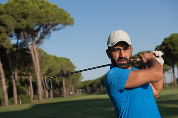 Image showing golf player hitting shot