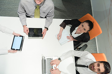 Image showing aerial view of business people group brainstorming on meeting