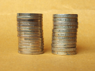 Image showing Euro and Pound coins pile