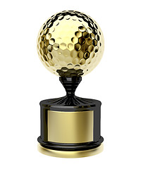 Image showing Gold trophy with golf ball