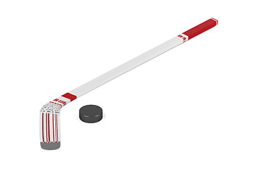 Image showing Ice hockey stick and puck