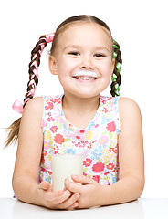 Image showing Cute little girl showing milk moustache