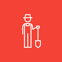 Image showing Farmer with shovel line icon.