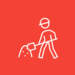 Image showing Man with shovel and hill of sand line icon.