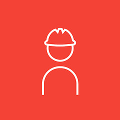 Image showing Worker wearing hard hat line icon.