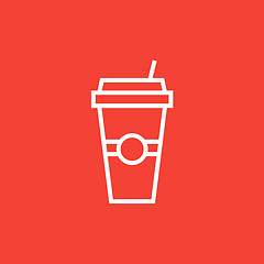 Image showing Disposable cup with drinking straw line icon.