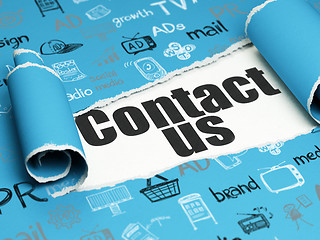 Image showing Marketing concept: black text Contact Us under the piece of  torn paper