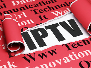 Image showing Web development concept: black text IPTV under the piece of  torn paper