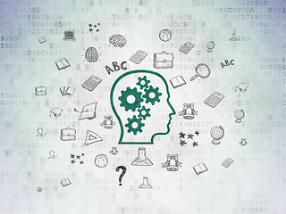 Image showing Learning concept: Head With Gears on Digital Data Paper background