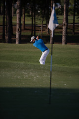 Image showing pro golfer hitting a sand bunker shot