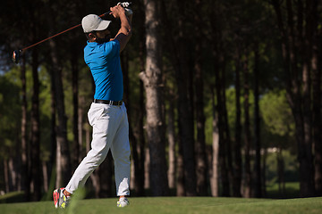 Image showing golf player hitting shot