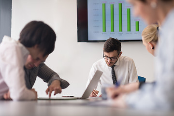 Image showing young business people group on team meeting at modern office