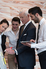 Image showing business people group brainstorming and taking notes to flipboar