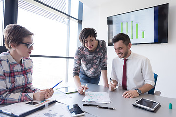 Image showing young business people group on meeting at modern office