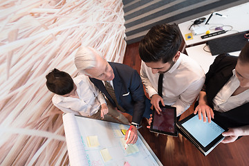 Image showing business people group brainstorming and taking notes to flipboar