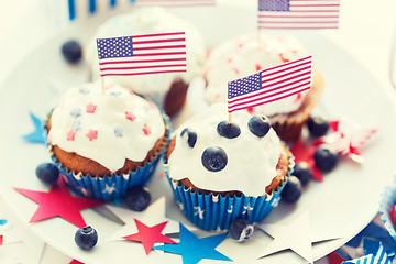 Image showing cupcakes with american flags on independence day