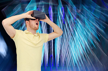 Image showing happy man in virtual reality headset or 3d glasses